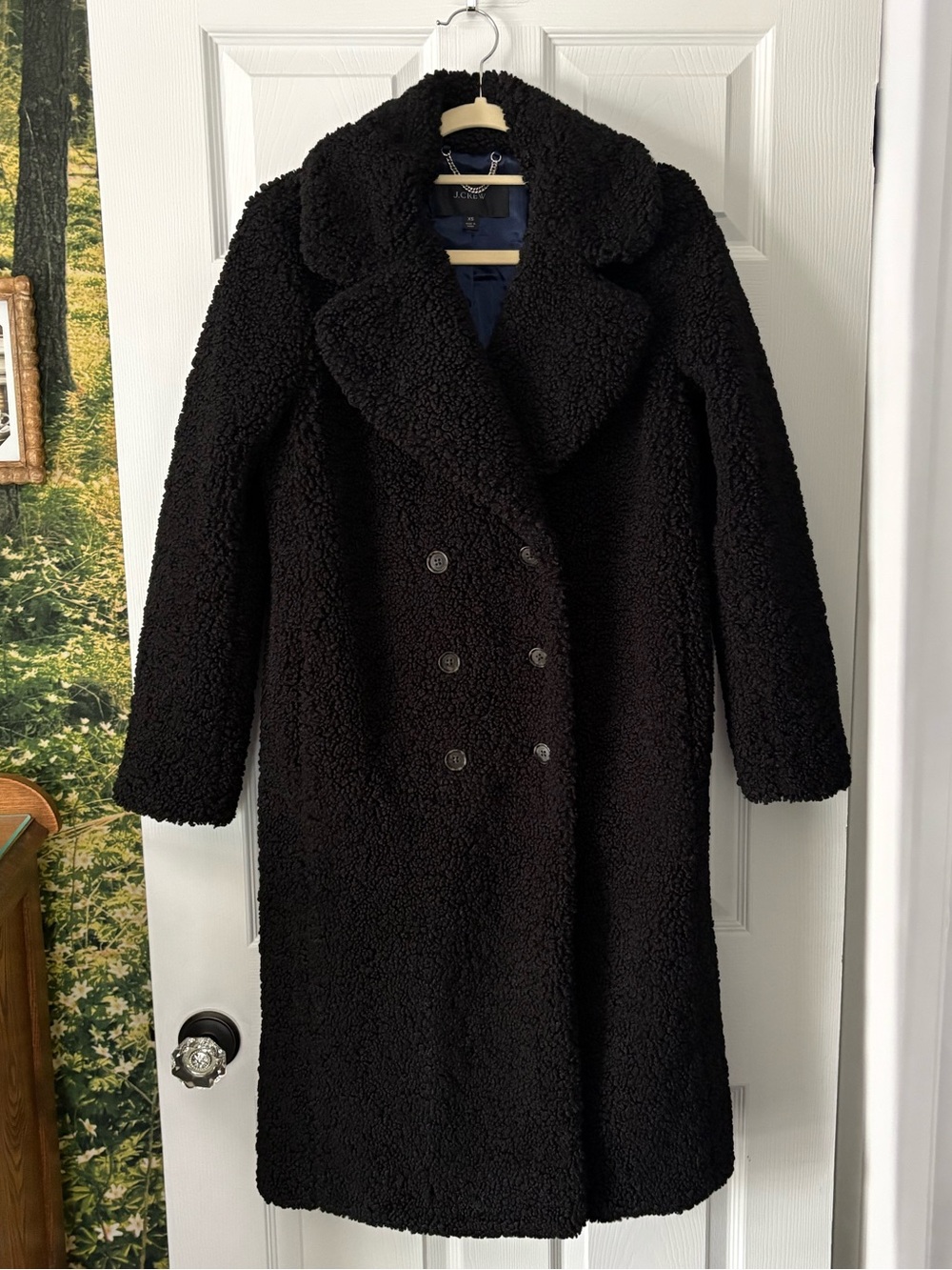 J Crew Black Double-breasted Teddy Sherpa Topcoat | women's XS